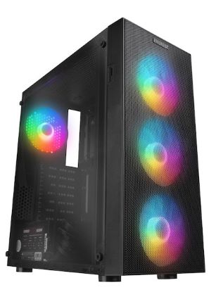 Everest Faced V5 600 W 4X12 cm Rgb Fan Atx Temper Camlı Mid Tower Oyuncu Kasası Siyah