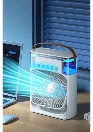 Enshall Yeni Işıklı 600ML 5 Spreyli Vantilatör Buzlu Buharlı Mini Klima Mini Fan